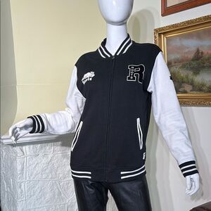 Roots Varsity Jacket Black & White Cotton Jersey Made in Canada